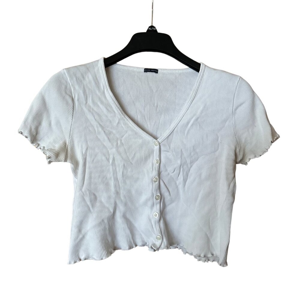 BRANDY MELVILLE White Button Up Cropped Tee